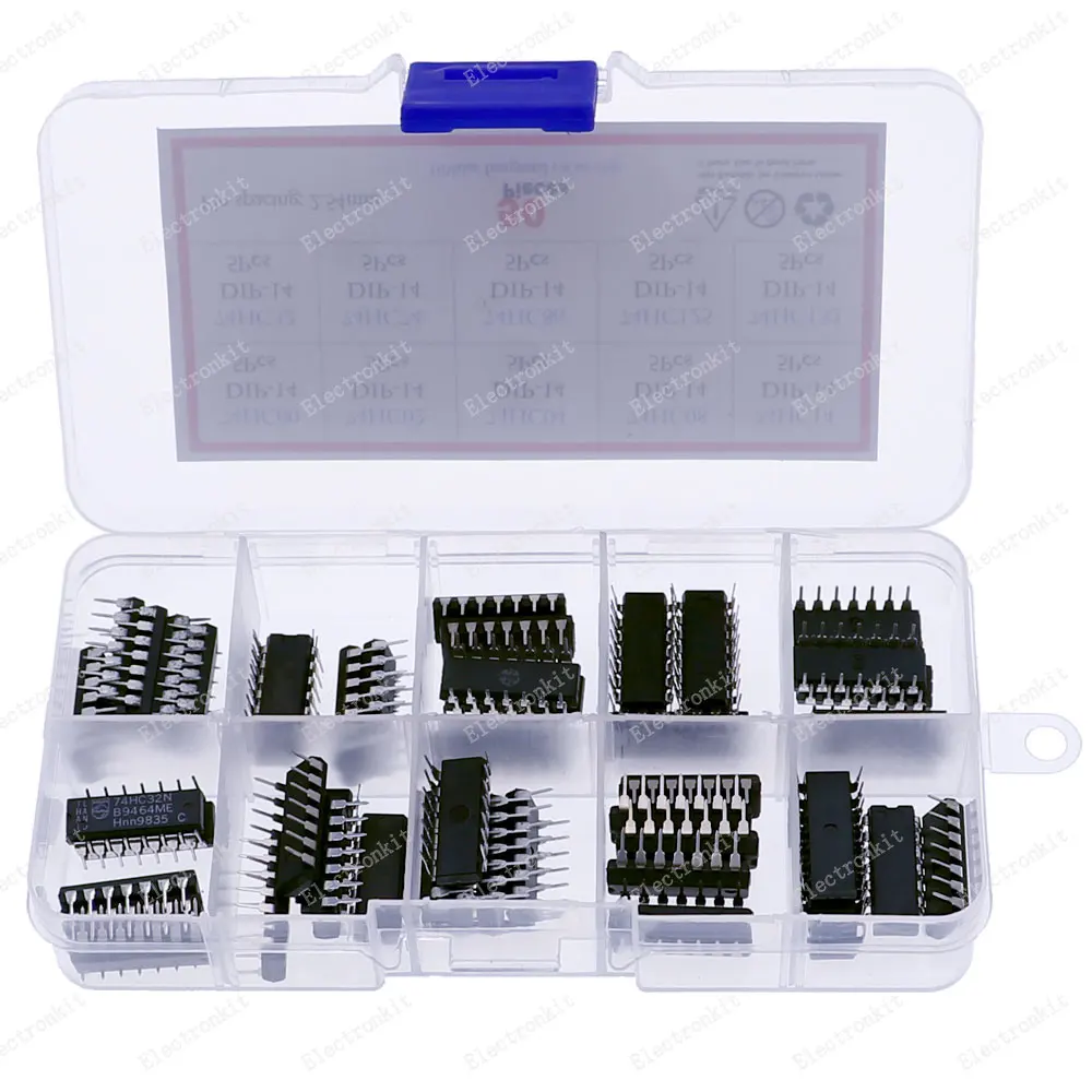 50 Uds., 10 valores cada una, 5 uds., caja de kit de Chip DIP IC 74HC00 74HC02 74HC04 74HC08 74HC14 74HC32 74HC74 74HC86 74HC125 74HC132 - imagen 2