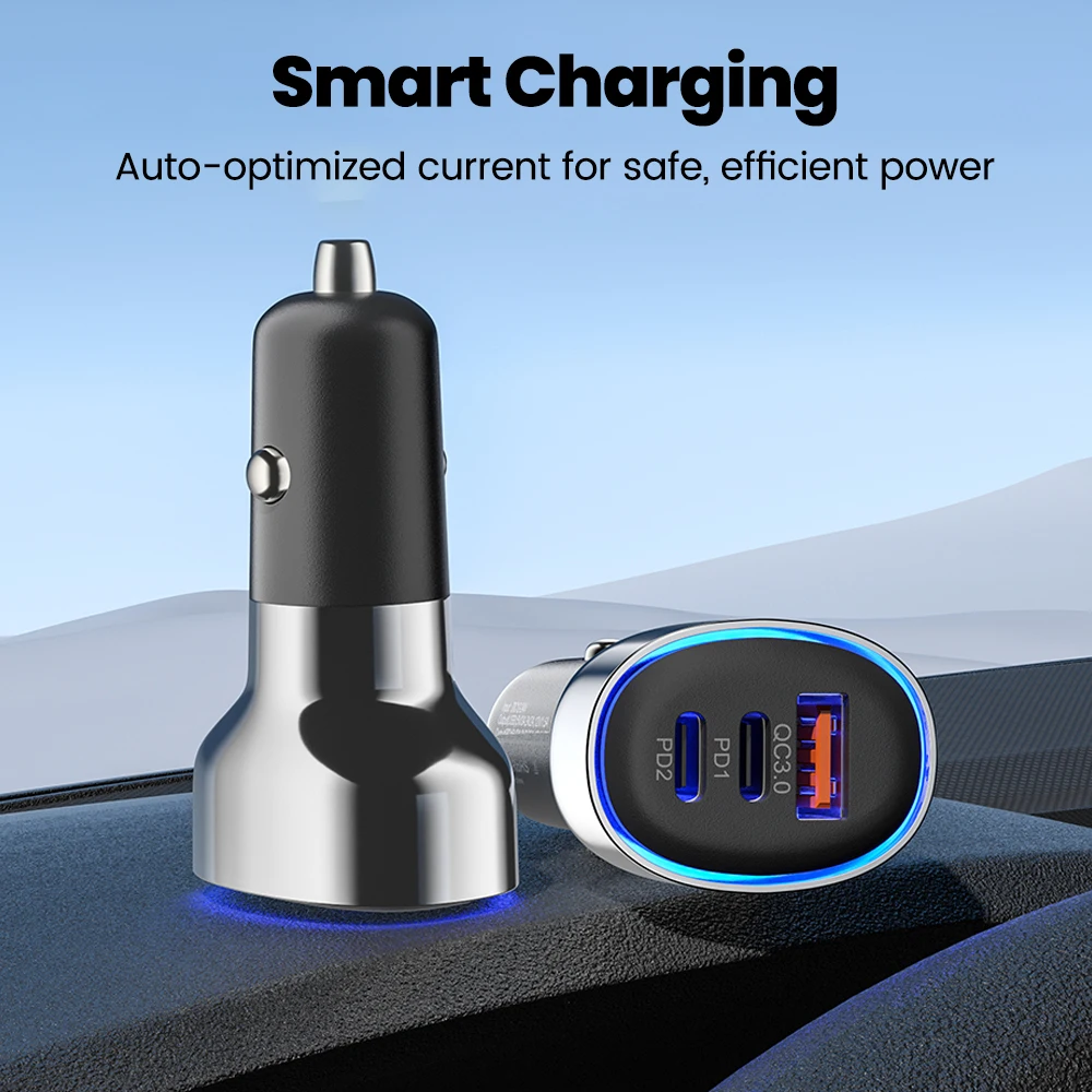 Cargador de coche de 3 puertos 90W carga rápida USB + 2PD encendedor de coche USB tipo C adaptador de cargador de teléfono de coche para iphone Samsung Xiaomi Huawei - imagen 4