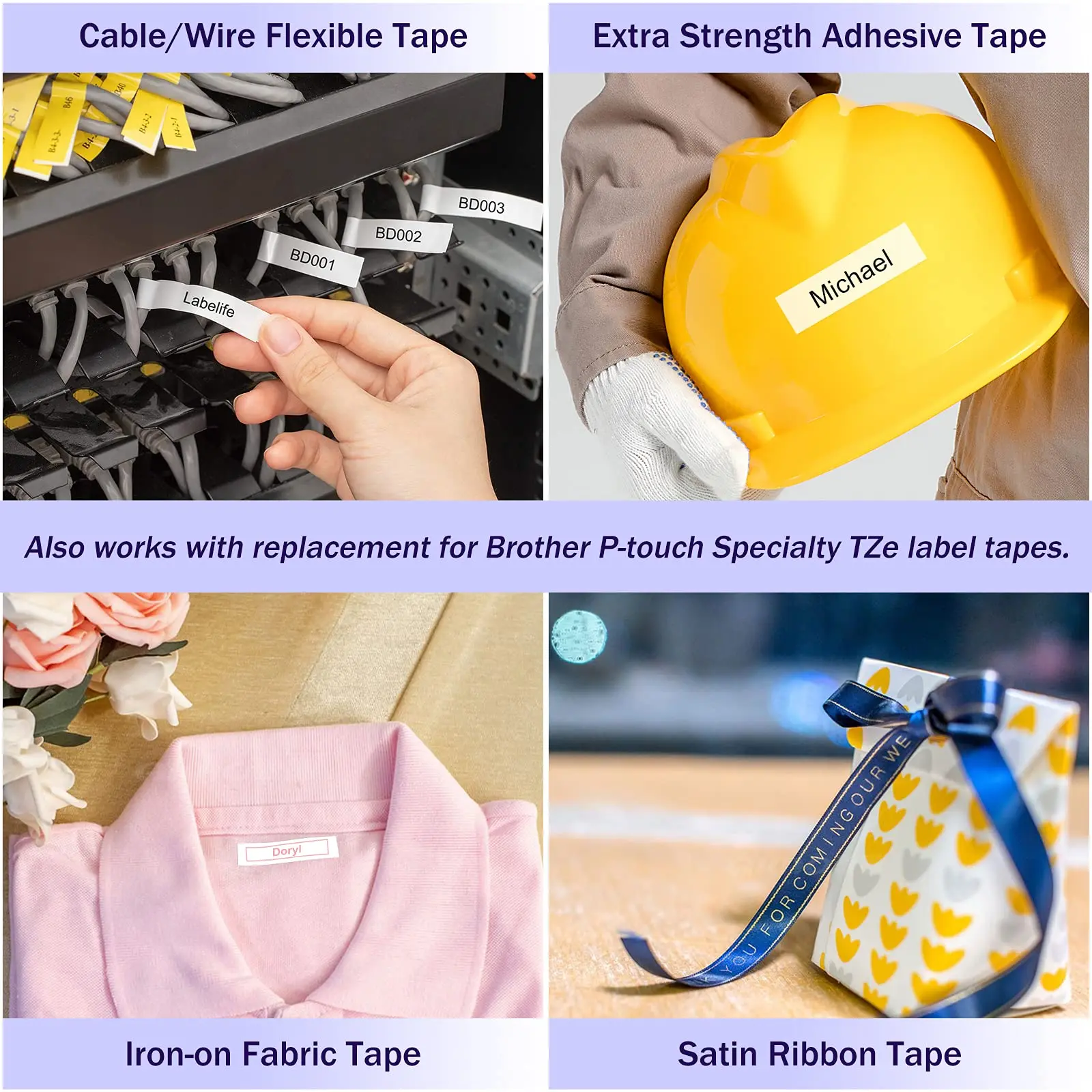 Cinta de etiquetas Tze impermeable para impresora Brother P touch y D210S, paquete de 5, 6/9/12mm, Tze-231, Compatible - imagen 5