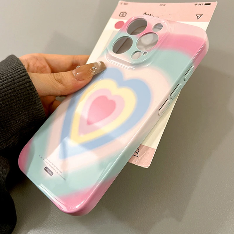 Funda de teléfono TPU con corazón de amor de Color degradado a la moda para iPhone 16 15 13 14 12 11 Pro Max 16 Plus carcasa trasera suave - imagen 5