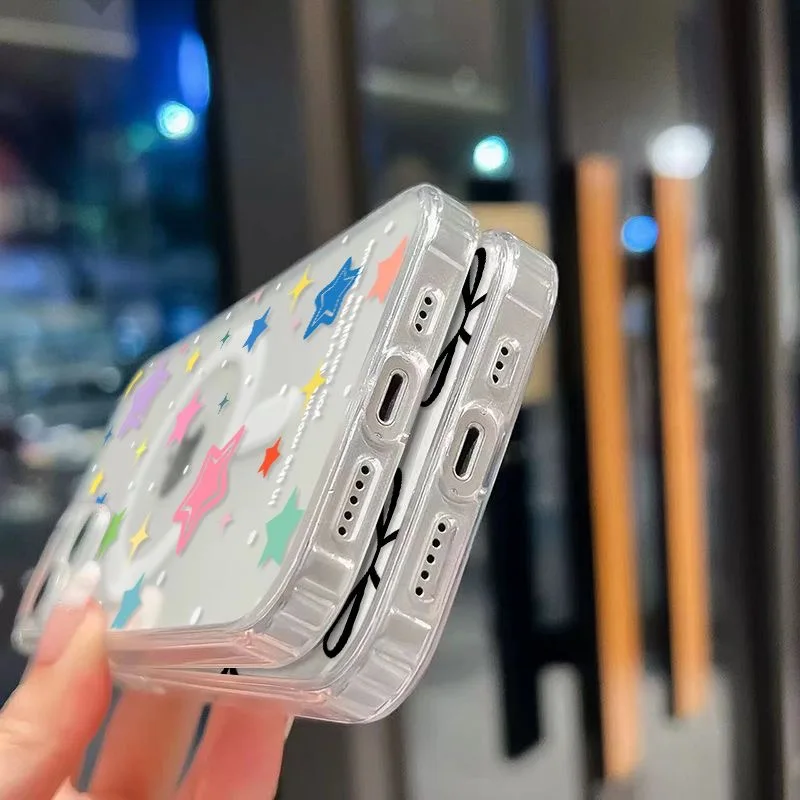 Funda de teléfono magnética Magsafe con pajarita de estrellas coreanas para Samsung Galaxy S25 S24 S23 S22 S21 S20 FE Plus Ultra 5G TPU transparente suave - imagen 3