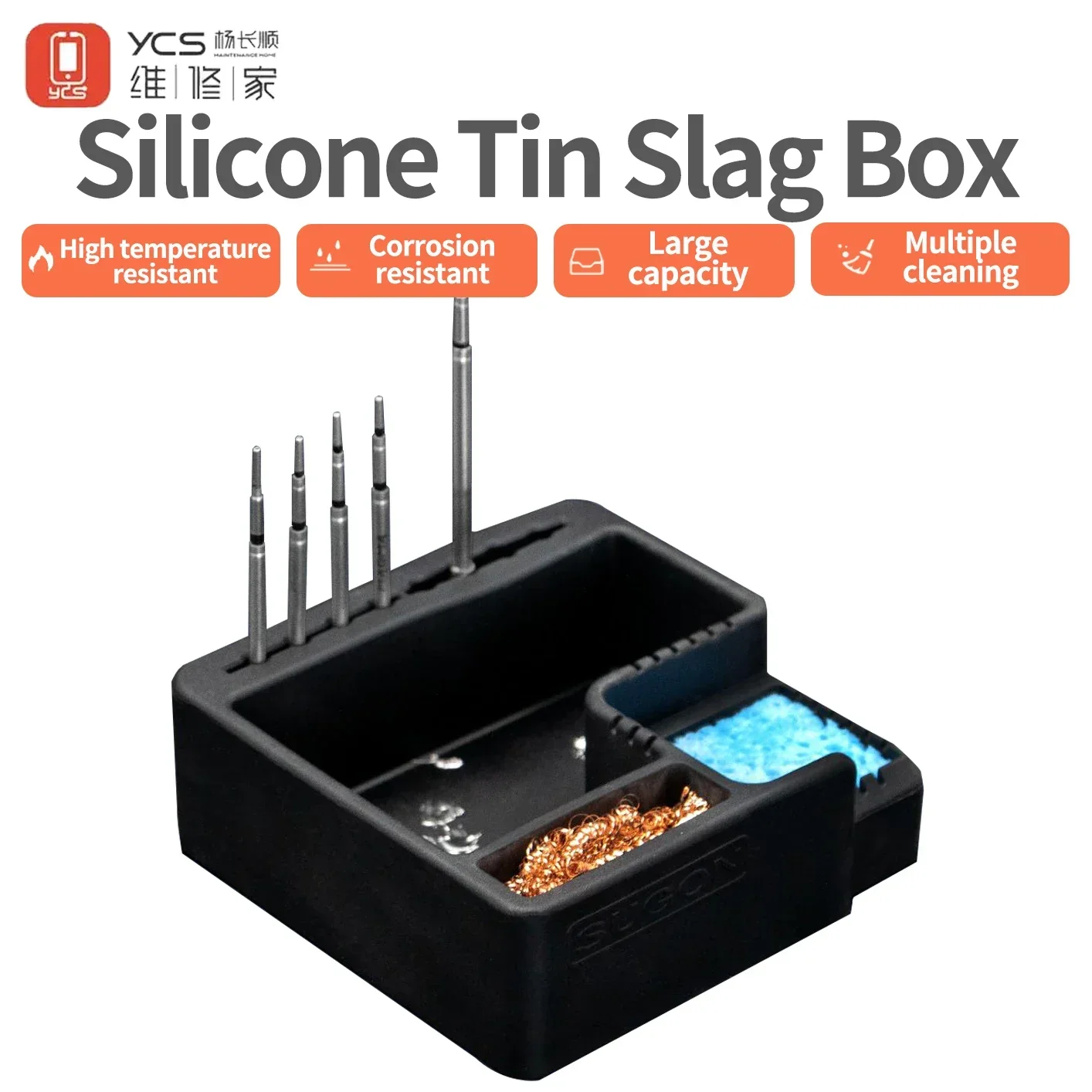 YCS-Estación de soldadura Universal, caja de estaño de silicona para reparación de soldadura, eliminación de estaño, limpieza, herramienta de almacenamiento de puntas de soldador