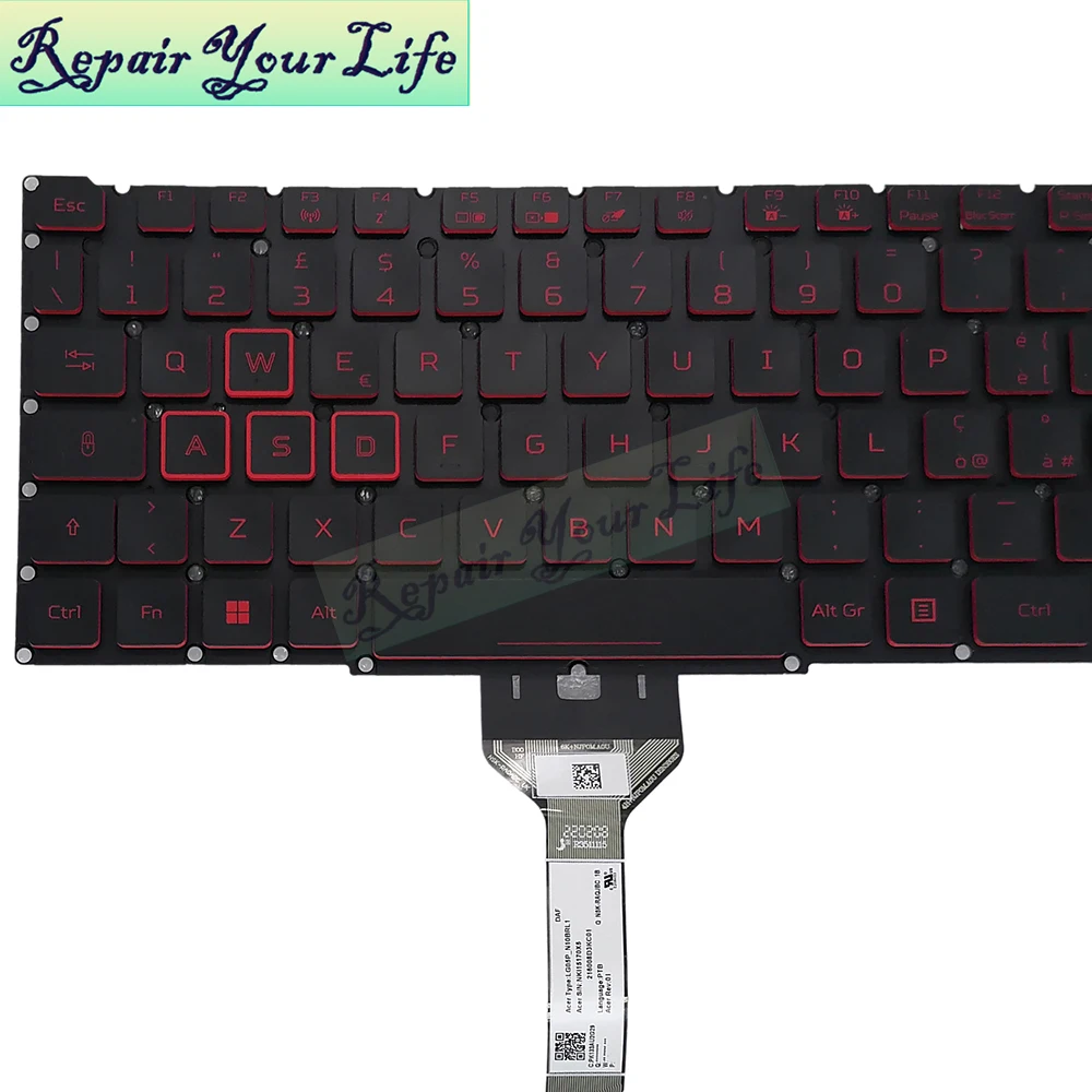 Teclado retroiluminado rojo PT-BR para Acer Nitro AN515-55 AN515-56 AN515-57 AN517-52 AN517-53 retroiluminación de teclado italiano LG05P_N14BRL - imagen 2