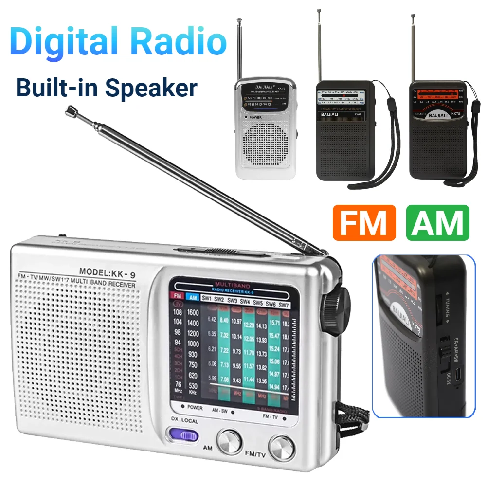 Radio para exteriores SW/AM/FM, Radio Digital estéreo, antena telescópica con batería, receptor de Radio de banda completa, uso de emergencia