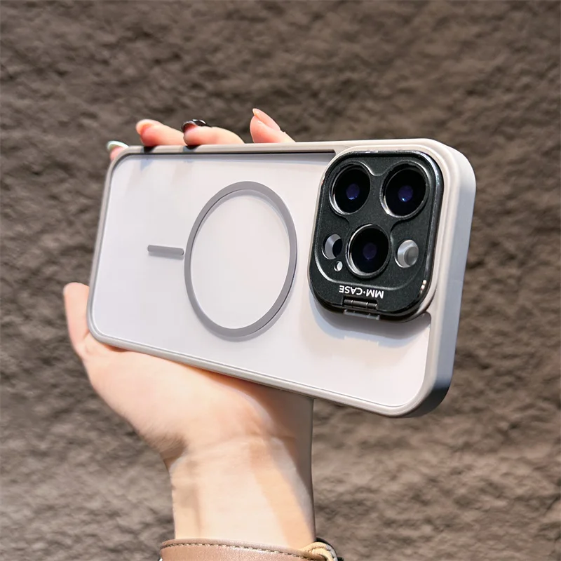 Magsafe Plating Camera Stand Holder Wireless Charging Magnetic Cases For iPhone 11 12 13 14 15 16 Pro Max Plus Shockproof Cover - imagen 2