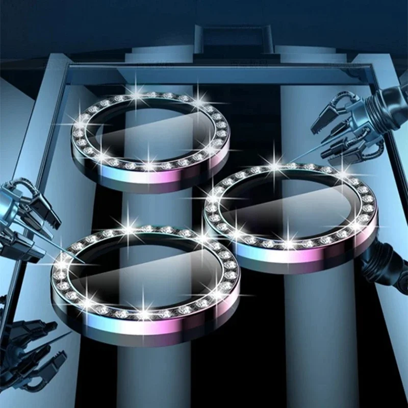 Protector de cámara de diamante para IPhone 16 17 15 Pro Max 12 Pro, funda de lente con anillos metálicos de vidrio templado para 12 Mini 14plus - imagen 4