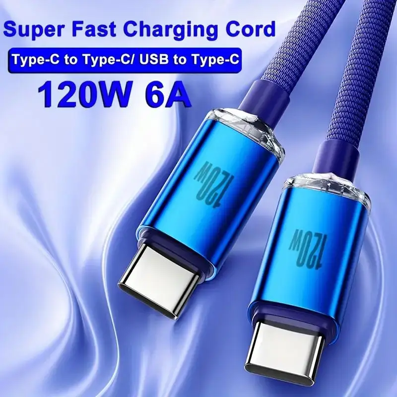 Cable de datos de carga súper rápida USB tipo C 100W 6A Cable trenzado para Samsung OnePlus Xiaomi OPPO cargador de teléfono móvil Cable USB - imagen 4