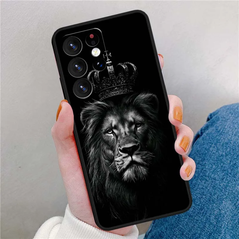 Estampado de León Animal para Samsung Galaxy Note 20 10 9 8 A24 A34 M13 M31 M32 M52 M62 Ultra Lite funda de teléfono negra - imagen 4
