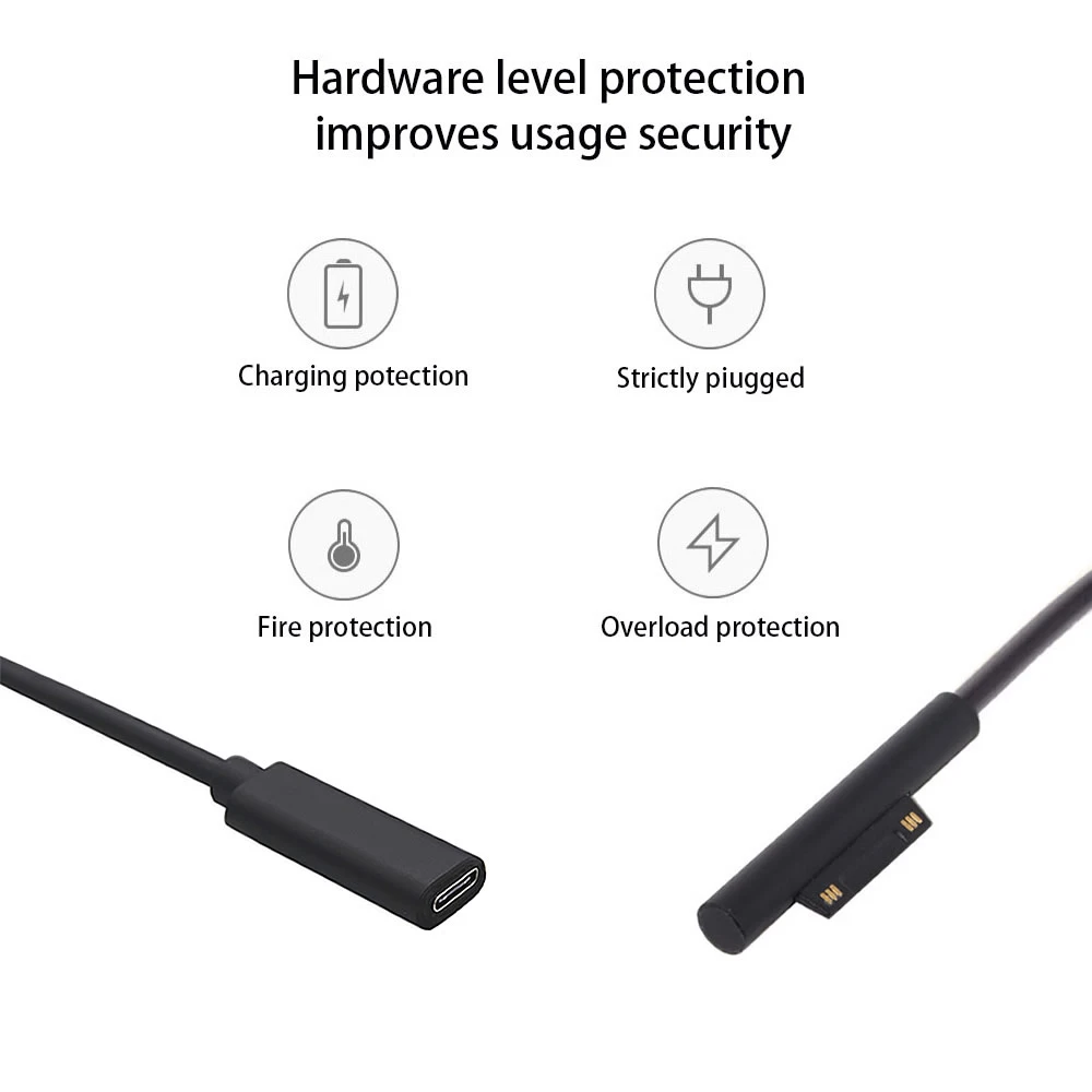 Cable de carga rápida PD tipo C, conexión de superficie de 15V, 3A, Compatible con Microsoft Surface Pro 8/7/6/5/4/3 Go3/2/1 Laptop4/3/2/1 - imagen 2