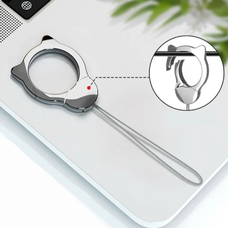 Cordón para funda de teléfono con cabeza de gato, anillo de Metal extraíble y gancho de langosta, diseño fuerte y antipérdida, carcasa para teléfono móvil - imagen 2