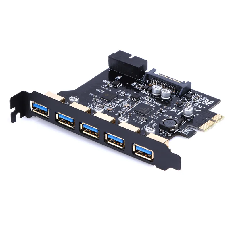 Adaptador de tarjeta de expansión PCIE X1 a USB3.2 Gen1, 5Gb, 19 pines, cabezal SATA/4 pines, Chip NEC d7201, 5/7 puertos USB 3,0, nuevo - imagen 3