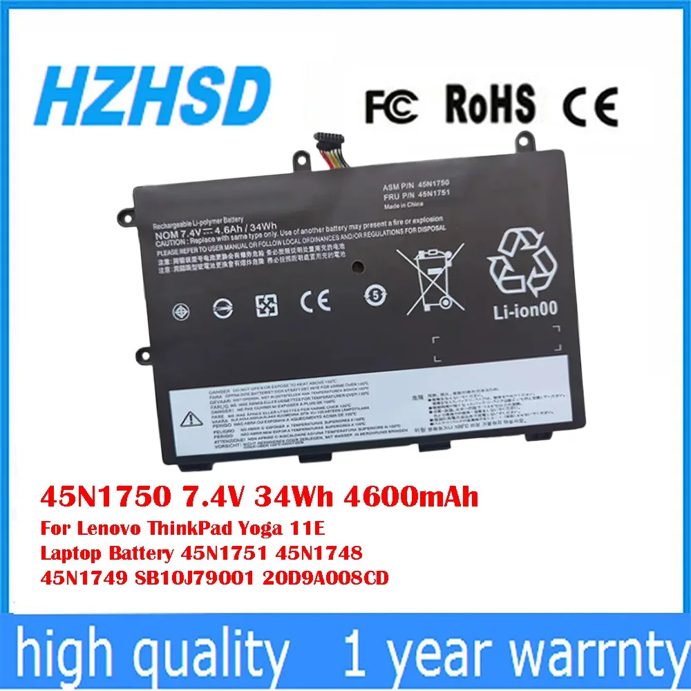 45N1750 7,4 V 34Wh 4600mAh para Lenovo Yoga 11E batería del ordenador portátil 45N1751 45N1748 45N1749 SB10J79001 20D9A008CD