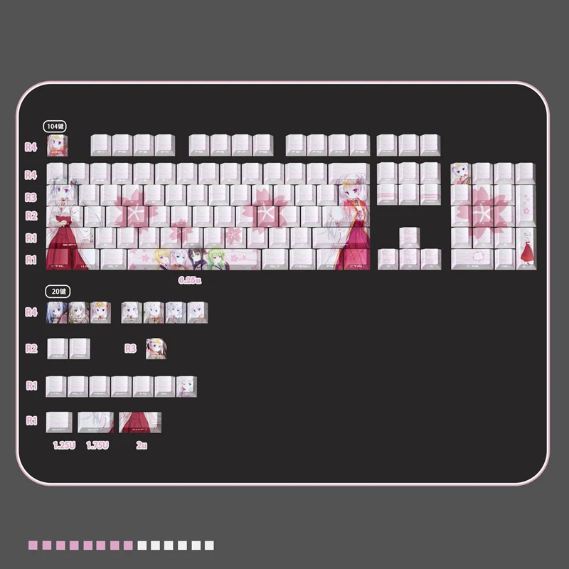 125 teclas Senren Banka Tomotake Yoshino Keycaps PBT tinte subcama Anime teclas de dibujos animados perfil de cereza retroiluminado Keycap para interruptor MX