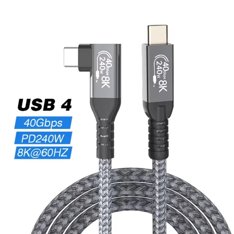 8k USB C codo Thunderbolt 4 Cable 40Gbps USB 4 Cable de datos tipo C PD 240W Cable de carga rápida para iPhone 15 Pro SSD Power Bank