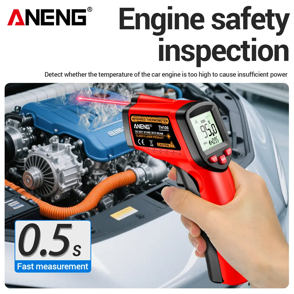 Kit de anemómetro de mano con termómetro infrarrojo láser digital sin contacto -50 ~ 400 ℃   Herramientas industriales del pirómetro del medidor de velocidad del viento TR - imagen 3