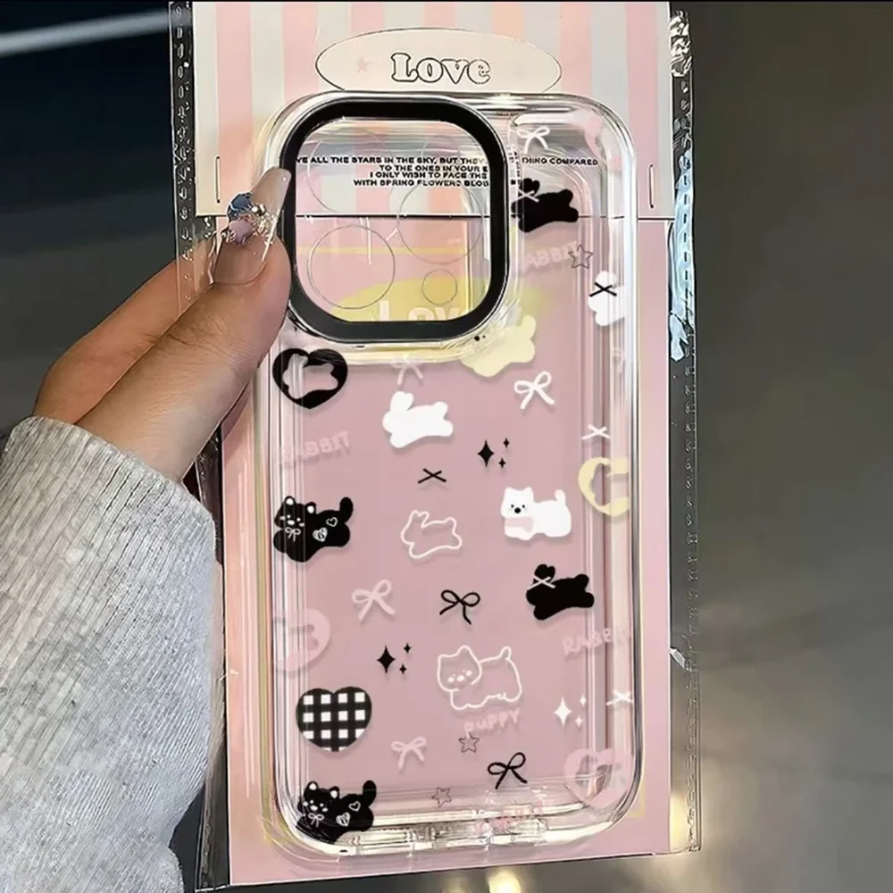 Funda de teléfono Corea Ins Cute Puppy Stars para iPhone 16e 15 14 13 12 11 Mini Pro Max X XR XSMax 7 8 Plus, parte trasera de TPU suave transparente - imagen 3