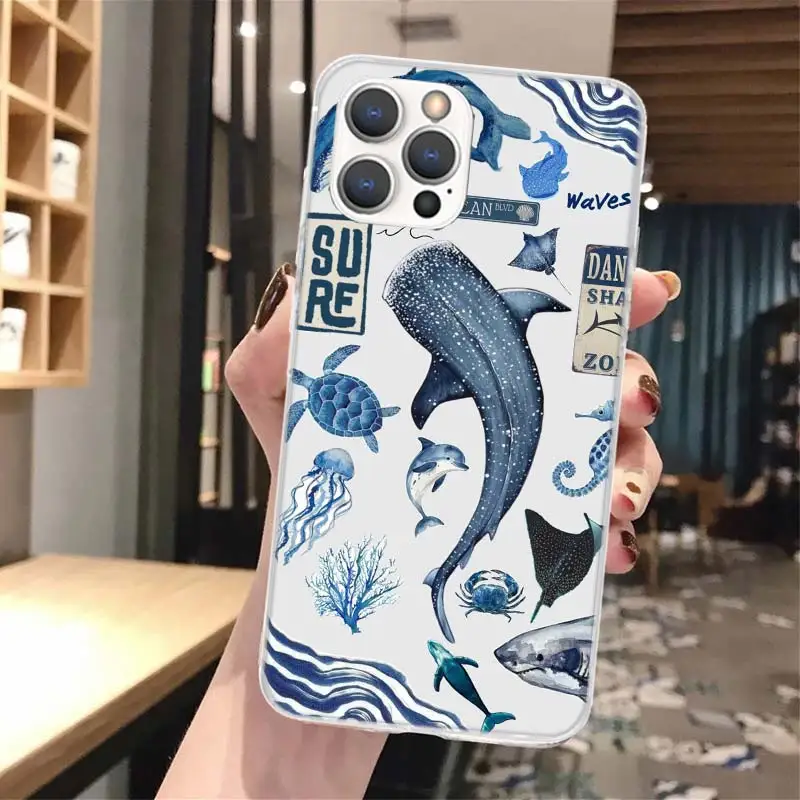 Océano estrella de mar tortuga marina tiburón silicona llamada teléfono caso para iPhone 11 12 Mini 13 Pro X XS Max XR 7 8 Plus 6 6S 5 5S SE 2020 Cove - imagen 2