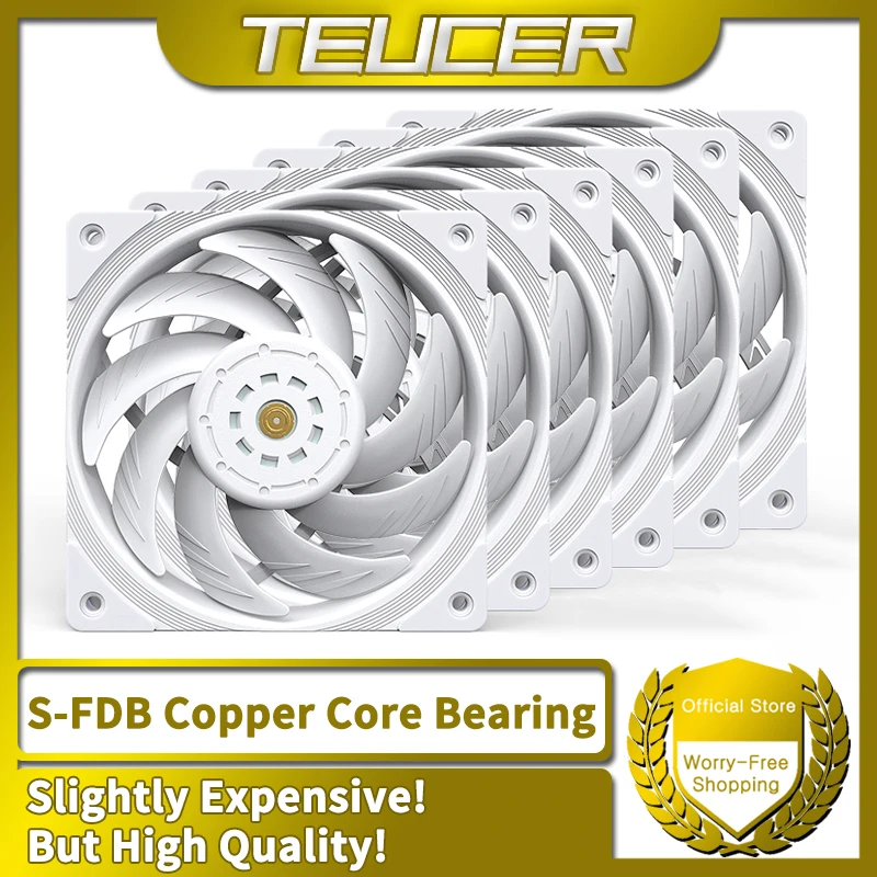 TEUCER-ventilador de refrigeración de viento, 12cm, 12V, 4 pines, PWM, 2150RPM, S-FDB, ventilador silencioso con rodamiento para caja de ordenador