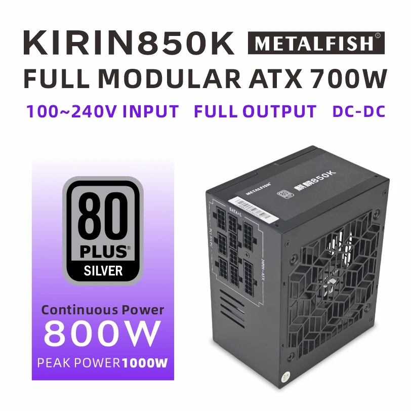 METALFISH KIRIN850K Fuente de alimentación ATX 600W 700W 80PLUS SILVER PSU para computadoras para juegos 700W Módulo completo opcional (100-240V) - imagen 3