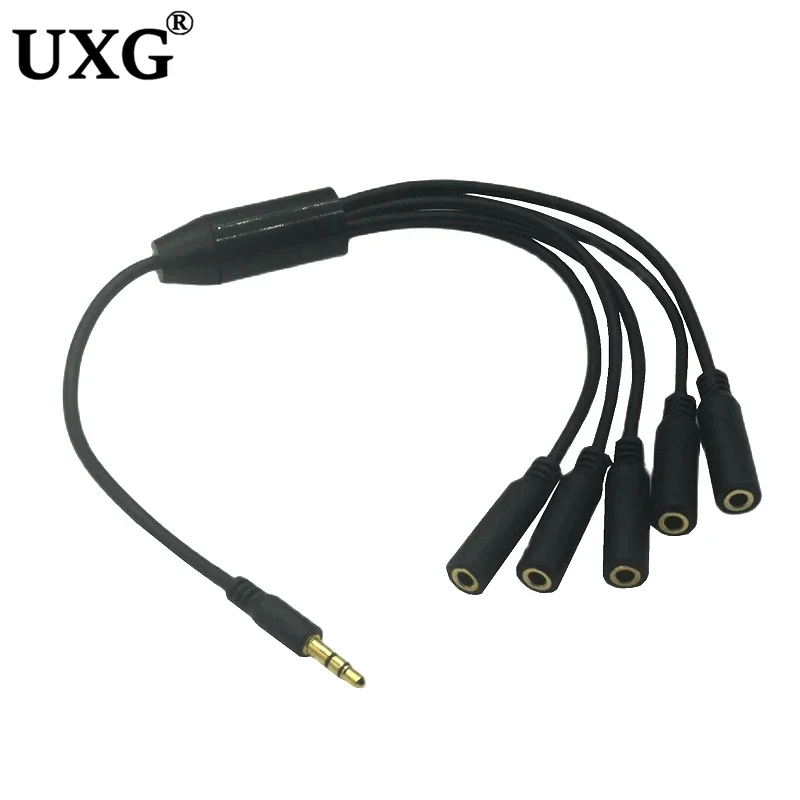Adaptador divisor de Audio para auriculares, puerto Aux de 5 vías de 3,5mm, extensor de Cable divisor de concentrador Jack de 3,5mm, 1 macho a 4 hembra 5