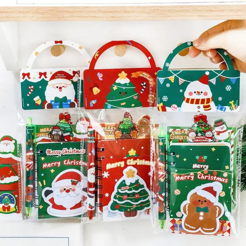 Juego de papelería navideña para niños, bolígrafo de Gel de dibujos animados, marcapáginas, cuaderno, nota adhesiva, llavero, suministros escolares, regalo de Año Nuevo para estudiantes - imagen 5