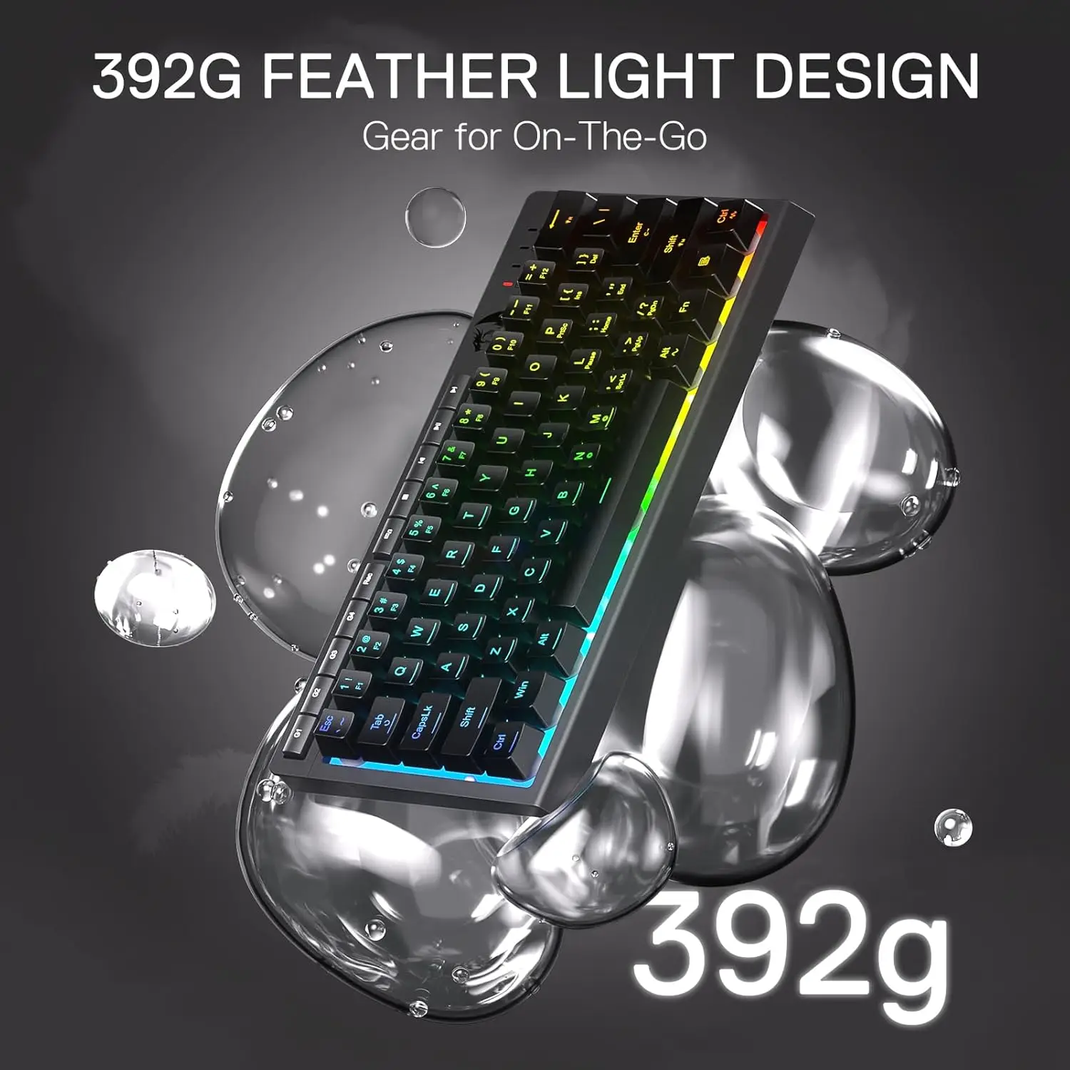 Redragon K522 Teclado para juegos de membrana RGB con cable al 60%, interruptor de sensación mecánica lineal compacto de 61 teclas - imagen 3