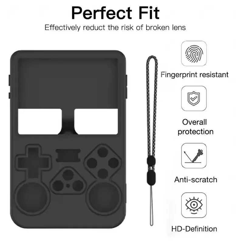 Funda 3 en 1 + vidrio para consola de juegos R36S, funda de silicona suave antiarañazos con cordón y protectores de pantalla, películas de vidrio templado - imagen 2