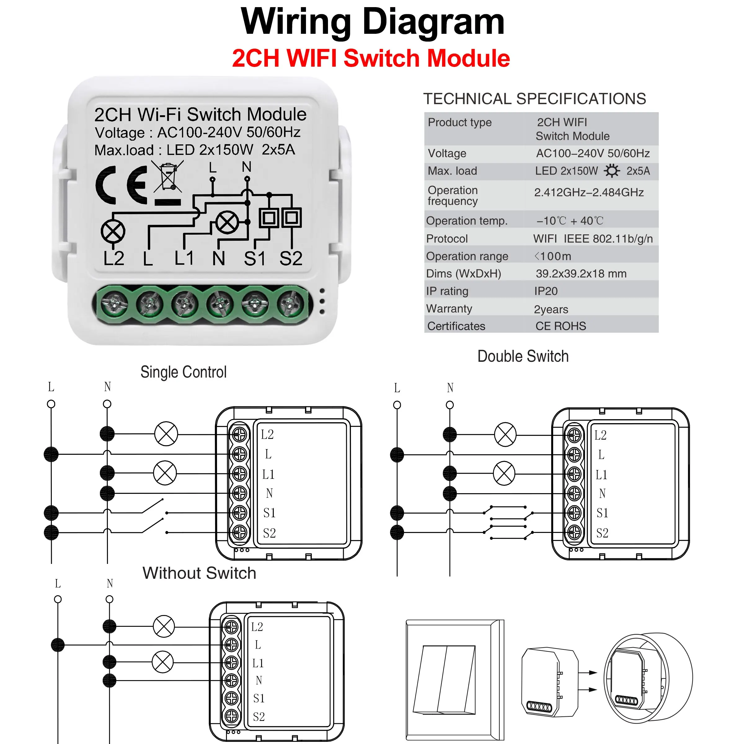 GIRIER Tuya Wifi módulo de interruptor de luz inteligente compatible con Control de vía aplicación remota Control DIY disyuntor 100-240V trabajo Alexa Google Home - imagen 5