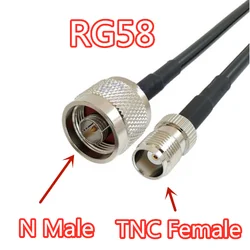 Cable RG58 TNC hembra a N conector macho, puente de Cable Coaxial de 50ohm, 1 unidad