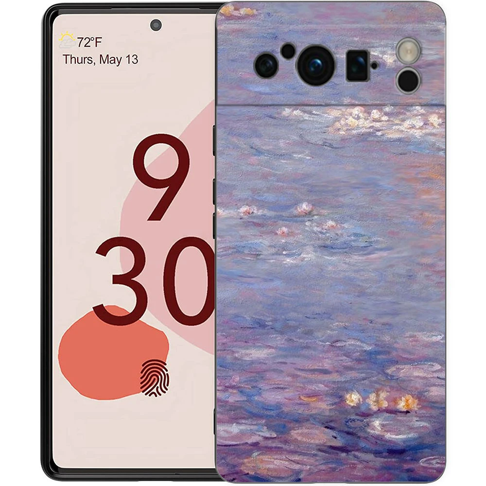 Funda de teléfono para Google Pixel 8 7 6 Pro 8A 7A 6A TPU Shell silicona suave a prueba de golpes cubierta negra Claude Monet Art - imagen 3