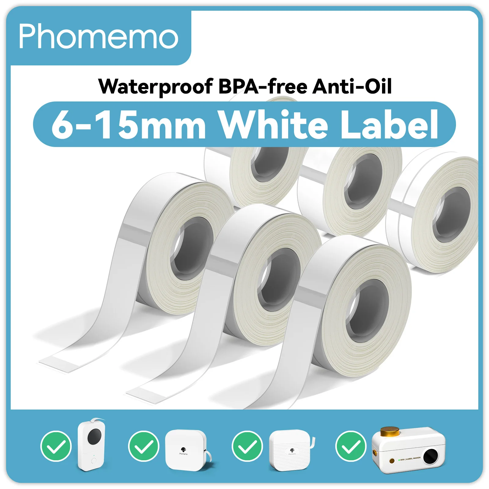 Cinta de etiquetas blanca para impresora Phomemo Q30, papel de 3 rollos, rollo de papel adhesivo para etiquetadora Phomemo Q30 D30 - imagen 2