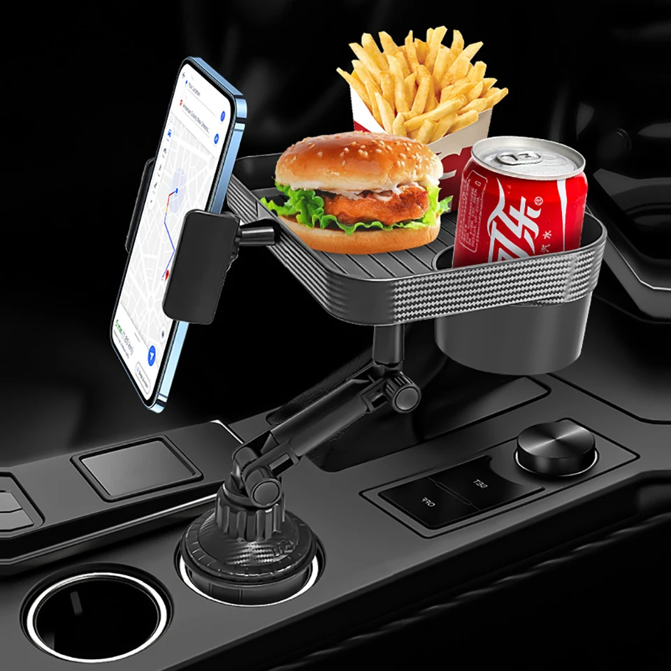 Soporte Universal para teléfono y taza de coche, bandeja giratoria de 360 grados, ranura para teléfono, soporte para bebidas y comida, accesorios para coche - imagen 2