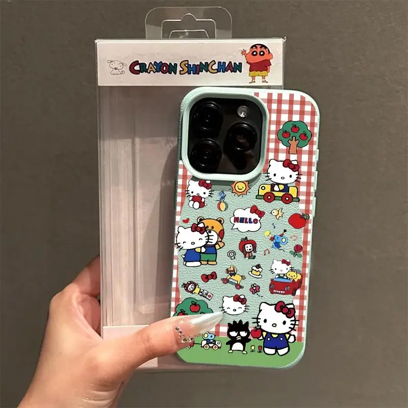 Funda de teléfono de cuero de imitación TPU Original Hello Kitty Y2K a la moda para iPhone 16 Plus 15 14 13 12 11 Pro Max absorbente de golpes - imagen 3