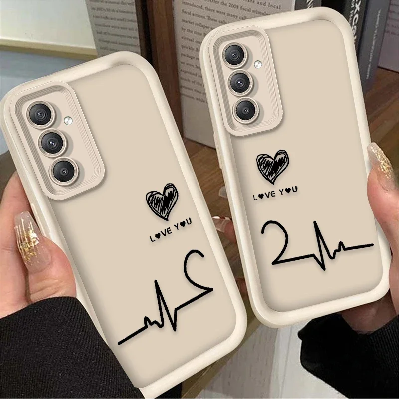 Funda de teléfono suave para Samsung Galaxy S24 S23 S25 Ultra S22 S21 Plus FE 5G A54 A34 A14 A73 A53 A33 5G Love Electrocardiogram