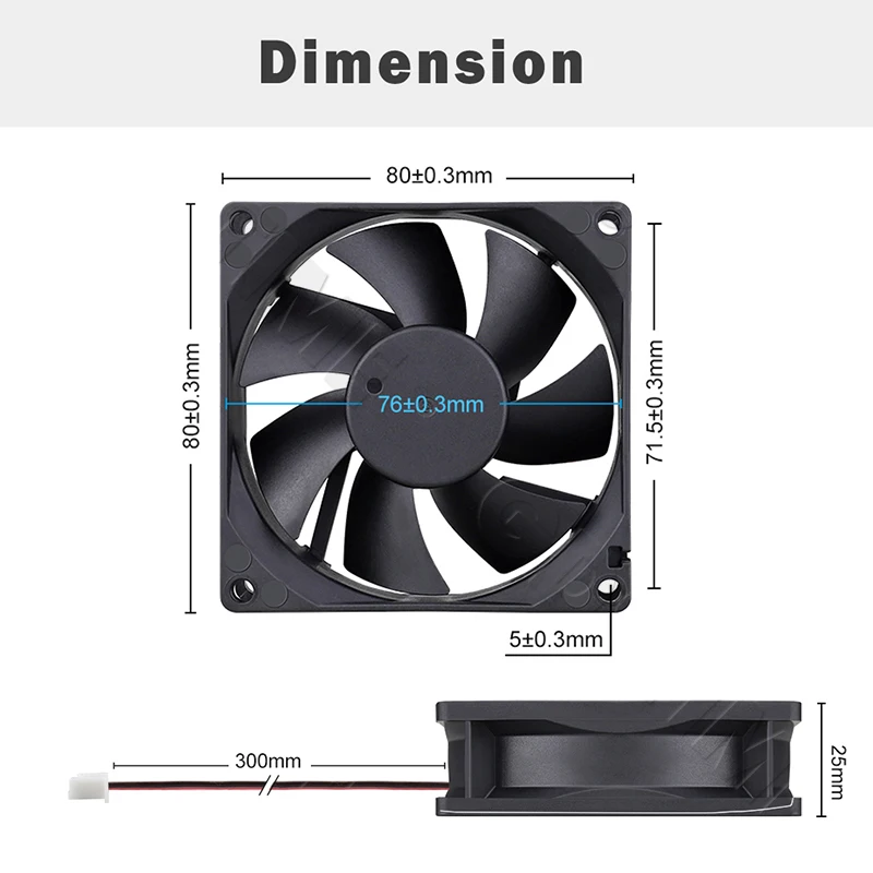 Gdstime 8025 2Pin 48V ventilador de refrigeración DC 5V 12V 24V 80mm doble bola USB ventilador Axial 80x80x25mm 8CM sin escobillas portátil PC ventilador enfriador de caja - imagen 5