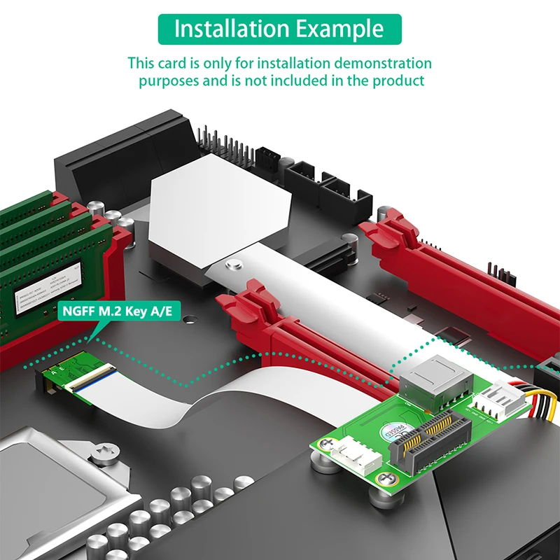 Tarjeta elevadora de puerto USB 2,0 con ranura M.2 Key A + E a PCI Express X1 con Cable FPC de blindaje EMI con almohadilla magnética Cable de alimentación de 4 pines - imagen 5