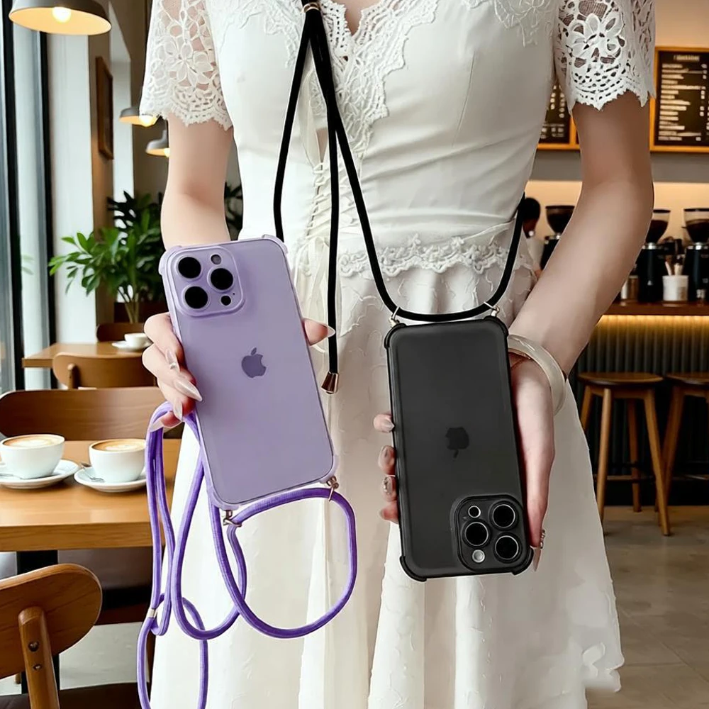 Funda de teléfono Airbag a prueba de golpes para OPPO Reno 14F 13F 12F 12 11 Pro A16S A15S A17 A54S A5 A9 2020, funda para collar con cordón cruzado