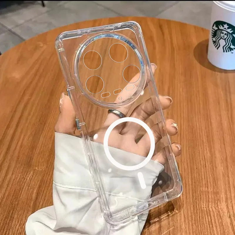 For Magsafe-fundas transparentes de lujo para For Xiaomi Mi 14, 13, 12 Ultra, 13t, 12t Pro, carga inalámbrica magnética, accesorios de cubierta a prueba de golpes