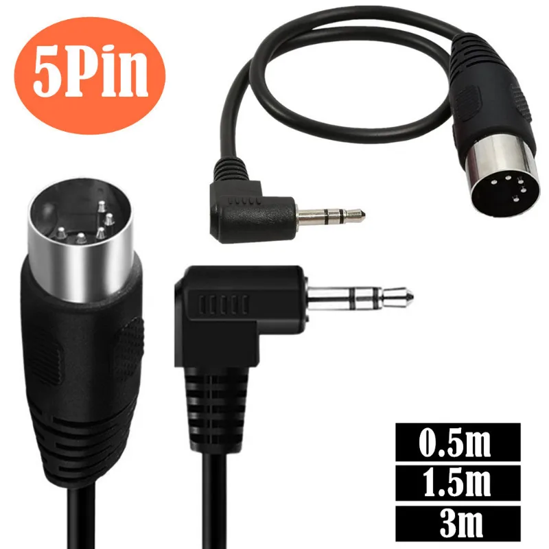 90 grados derecha 3,5mm conexión macho a 5 pines Din MIDI enchufe macho estéreo Jack Cable de extensión de Audio 50cm 1,5 m 3m - imagen 2