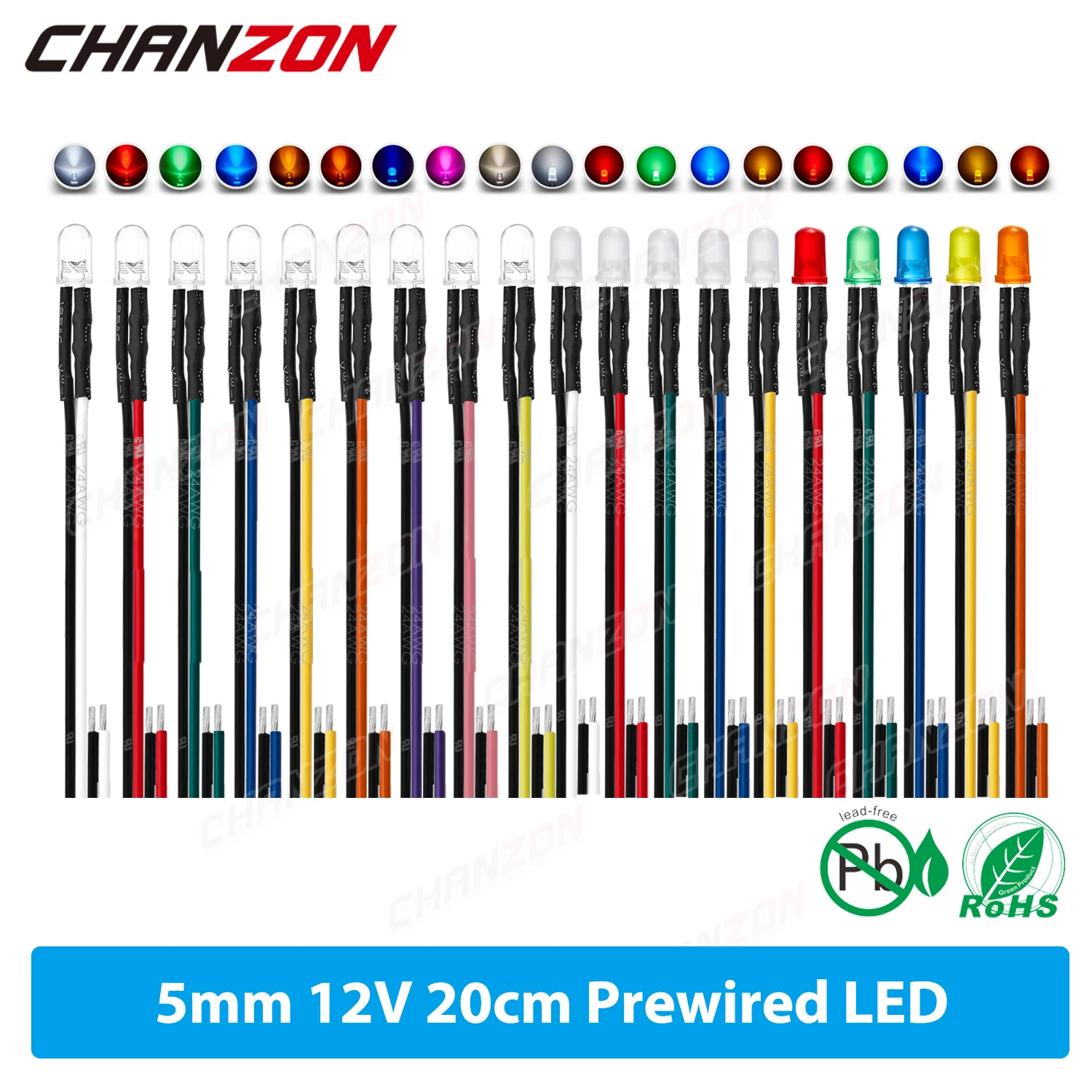 Kit de diodos LED precableados de 5mm, 5V, 6V, 9V, 12V, blanco cálido, rojo, verde, azul, amarillo, naranja, UV, rosa, conjunto surtido de emisores de luz precableado