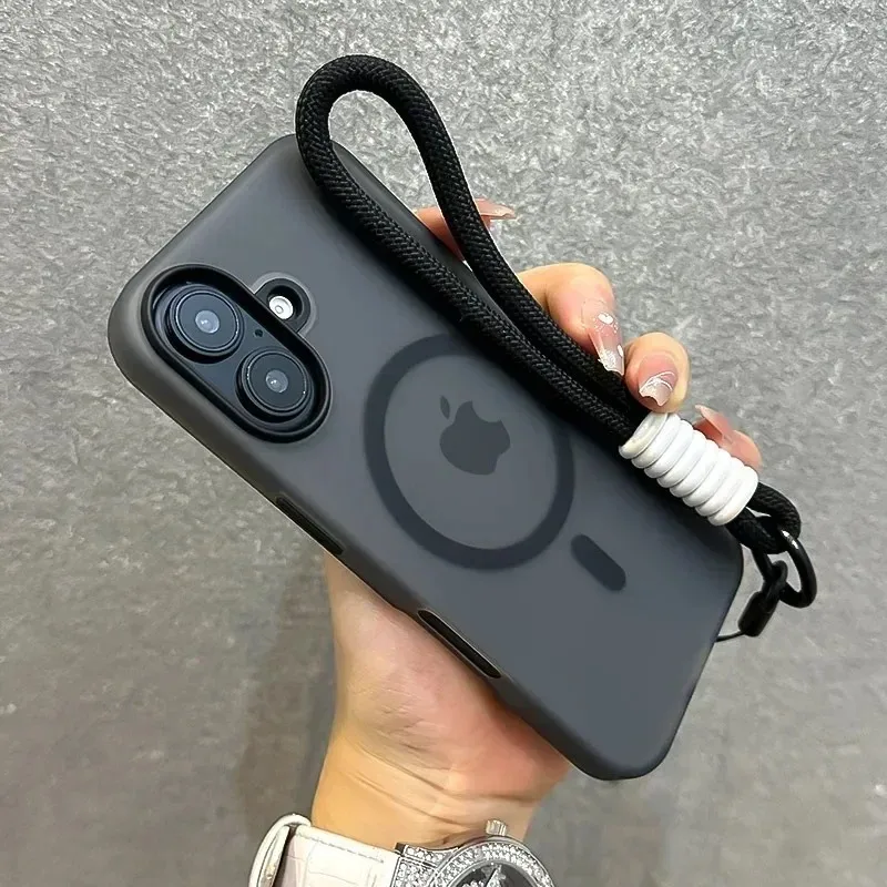 Funda cruzada de silicona suave mate de lujo con correa para iPhone 16 15 14 11 12 13 Pro Max Plus, funda mate de TPU con correa para muñeca - imagen 3