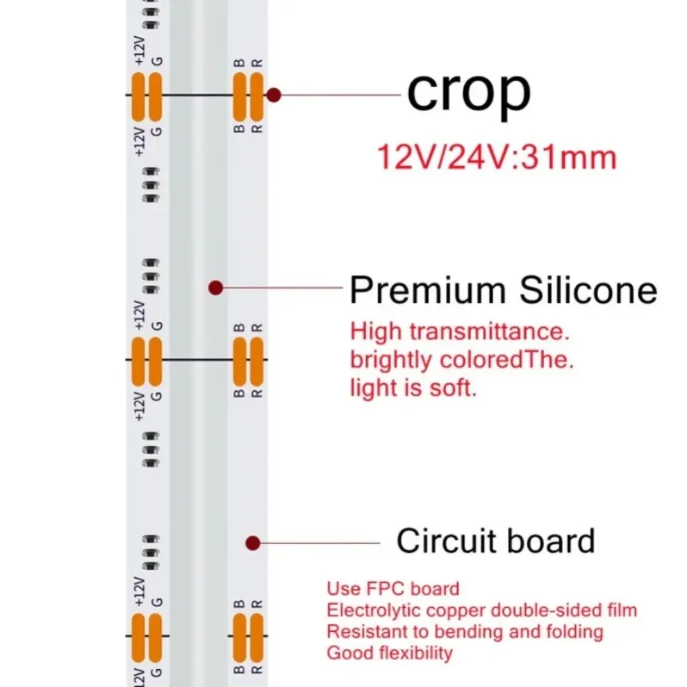 Tira de luces LED RGB de alta densidad 576LEDs/M barra de luz de cinta LED COB Flexible 8MM/10MM RA95 para decoración de sala de estar iluminación DC12V/24V - imagen 4