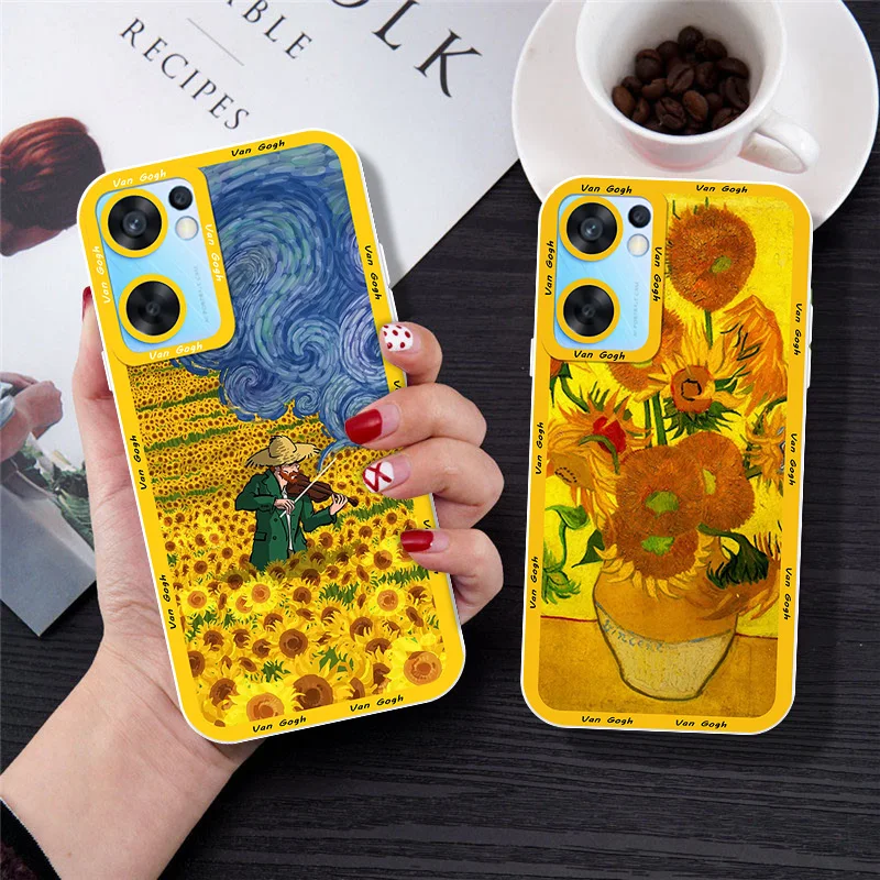 Funda de teléfono transparente con Ojos de Ángel, arte de Van Gogh, girasol para OPPO A98, A94, A92, A78, A76, A74, A72, A58, A54, A55, A36, A15, 5G - imagen 3