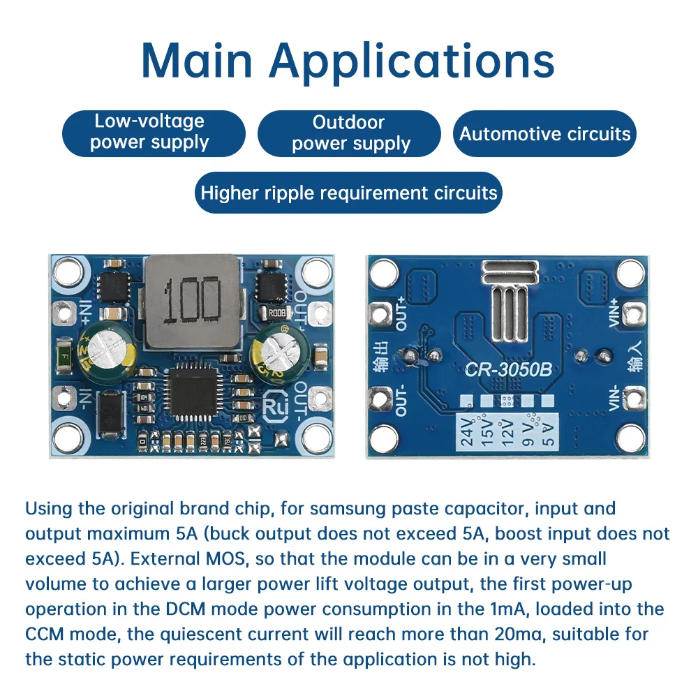 Módulo Buck-Boost DC-DC 3,6-32V a 5V 9V 12V 5A salida baja ondulación alta conversión módulo Buck de refuerzo protección múltiple - imagen 5