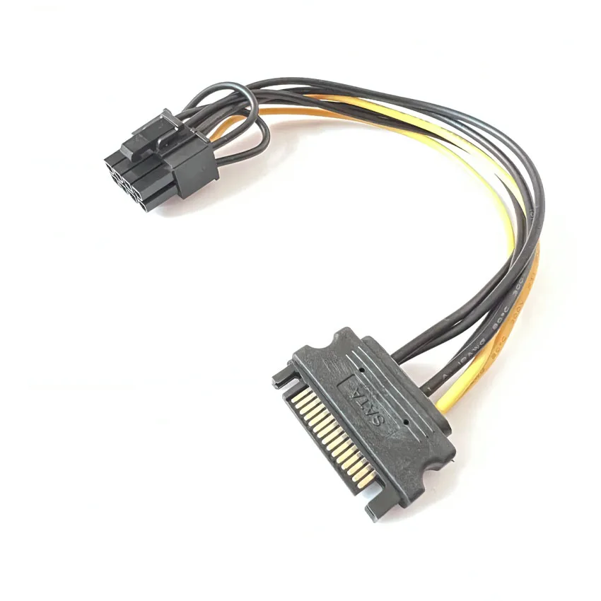 Cable de fuente de alimentación PCI-E de alta velocidad, Cable SATA macho de 15 pines a 8 pines (6 + 2), 20cm