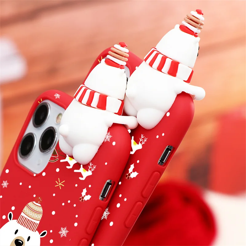 Funda 3D muñeco de nieve oso de Navidad Reno para iPhone 7 8 6 6S Plus XS Max XR X SE 2020 TPU regalo de Papá Noel fundas de teléfono TPU - imagen 5