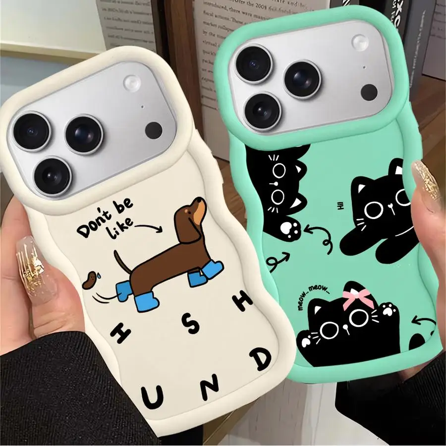 Funda de teléfono suave con dibujos de gatos y perros para iPhone 15 Plus 13 11 14 16 Pro Max 17 Air 8 XR 12
