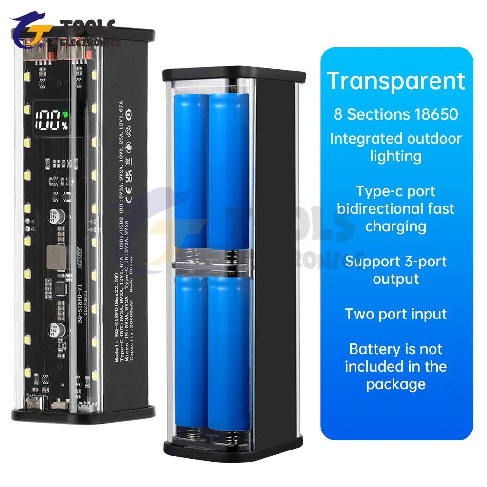 Caja de almacenamiento de batería DIY 18650, estilo Mecha, 8 celdas, funda para banco de energía de batería 18650, kits de energía móvil de carga rápida sin soldadura - imagen 5