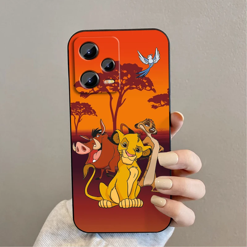 Dibujos animados de Disney el Rey León para Xiaomi Redmi Note 13 12R 12 12S Turbo 11 11T 11S 10 10S Pro Plus 5G funda de teléfono suave negra - imagen 3