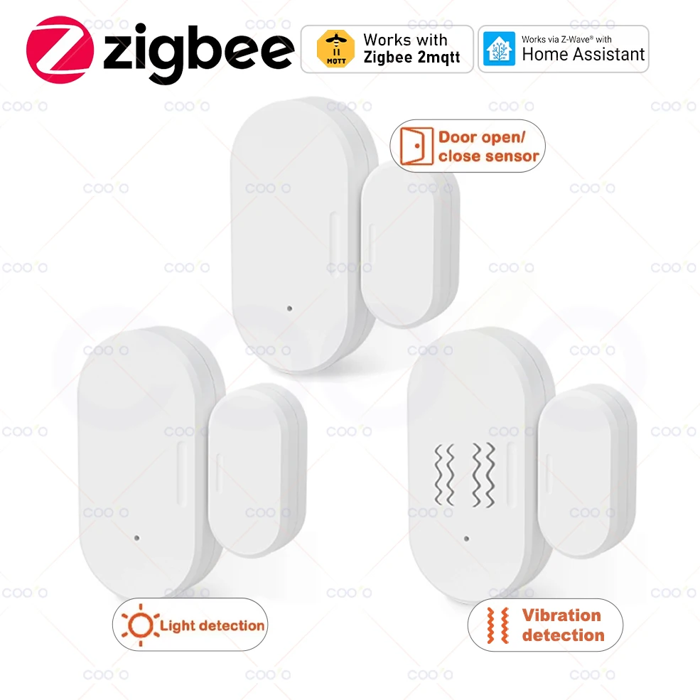Sensor de puerta y ventana ZigBee magnético inalámbrico con detección de vibración Lux Sensor de alarma de apertura y cierre funciona con Alexa Google Zigbee2MQTT